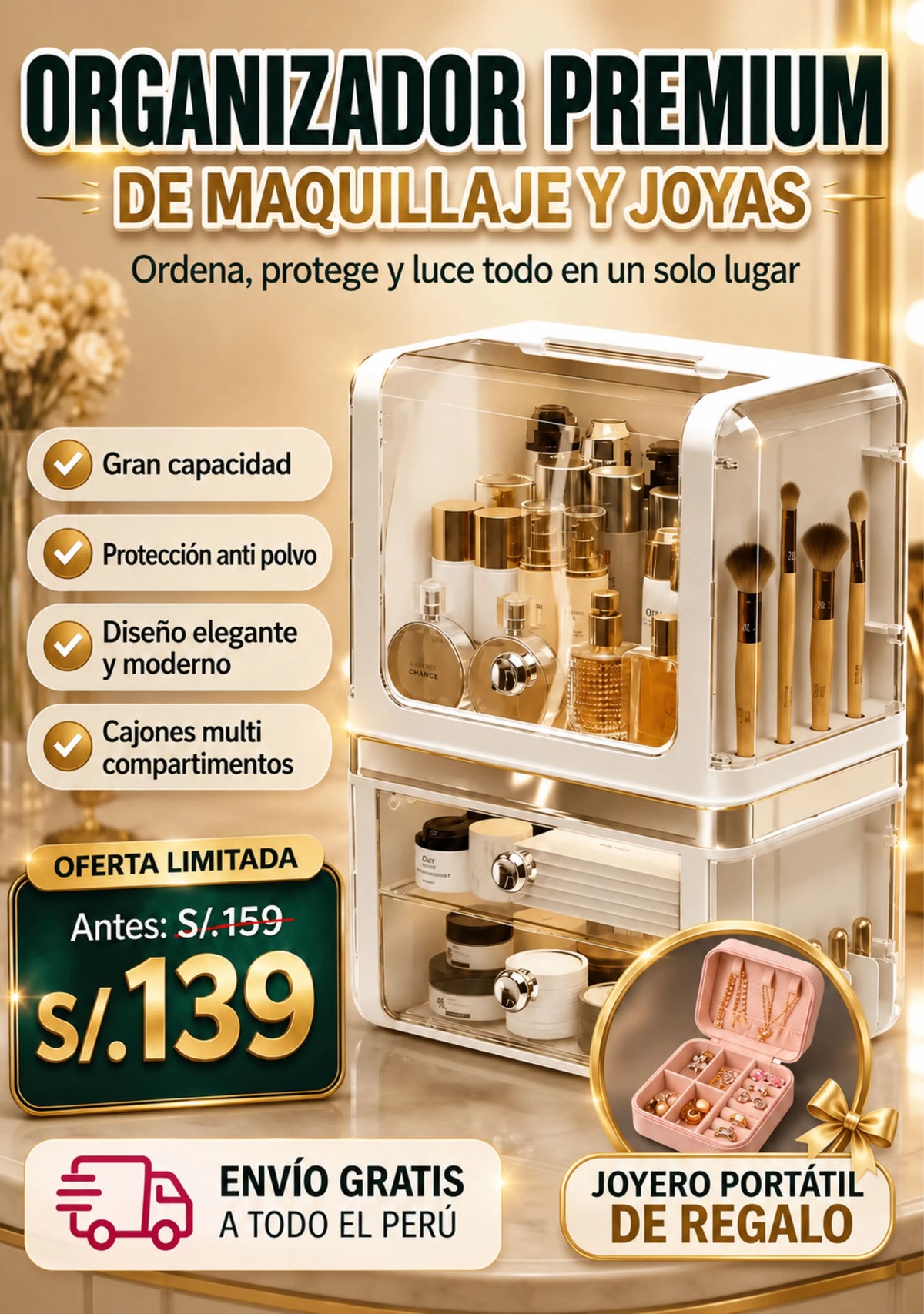 Organizador Premium de Maquillaje y Joyas