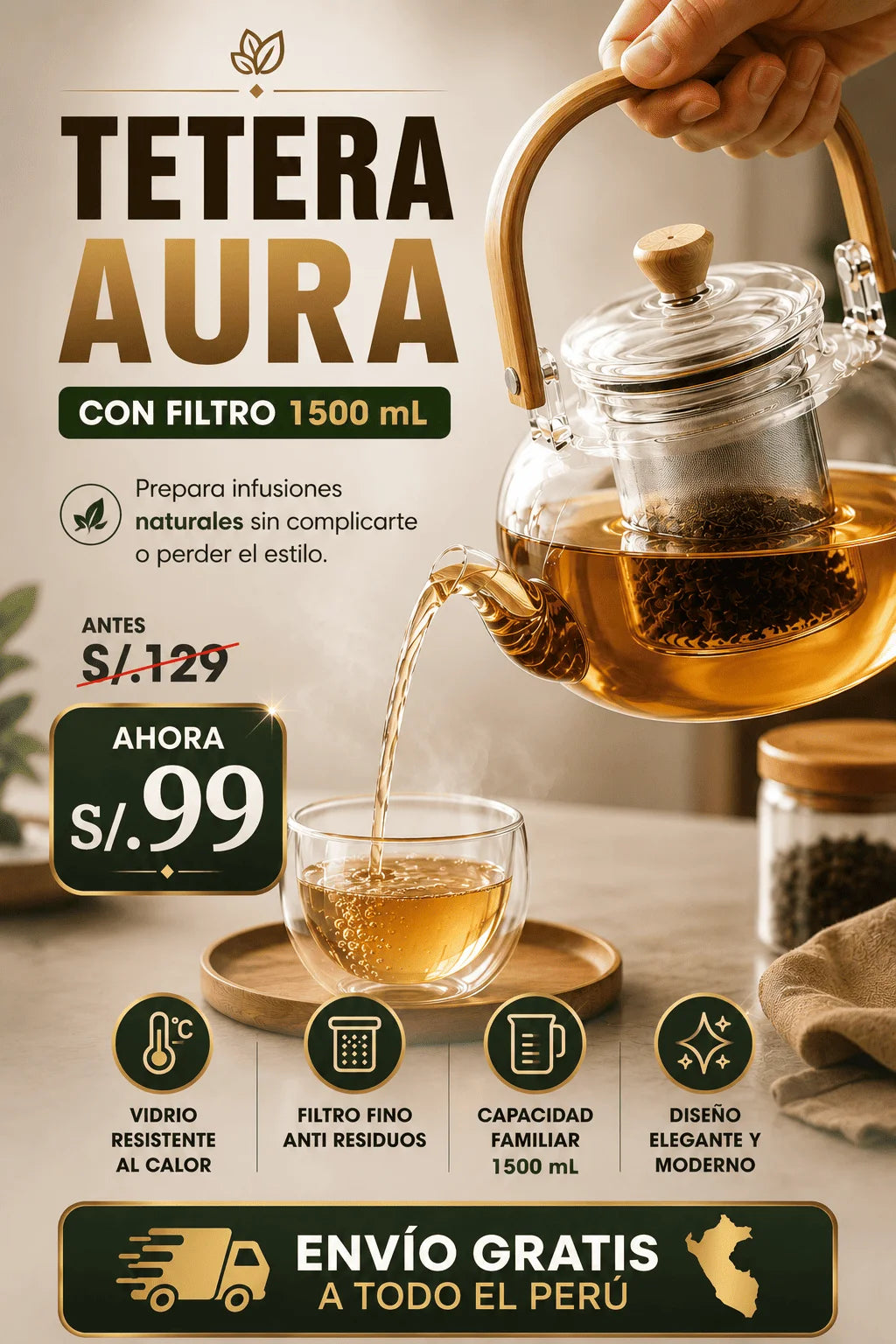 Tetera Aura con Filtro 1500 mL