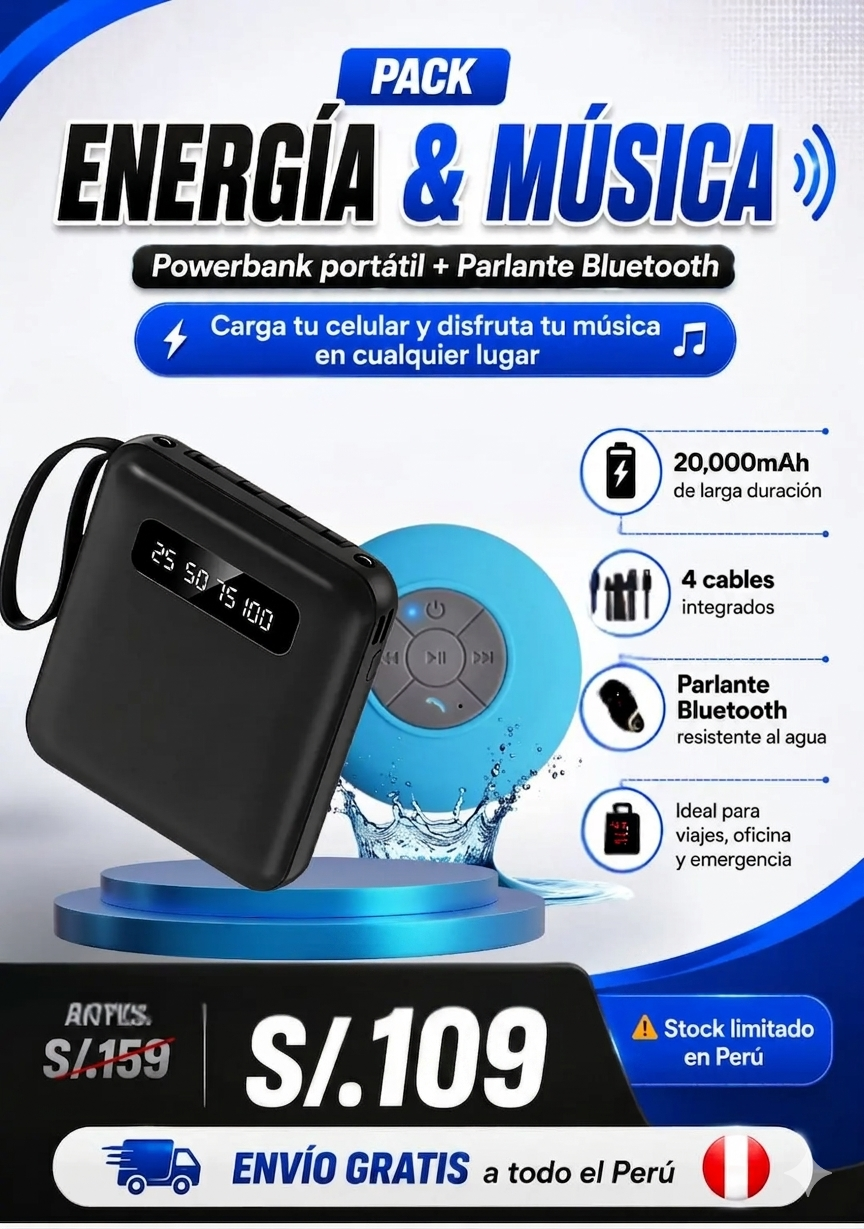 Pack Powerbank Portátil + Parlante Bluetooth